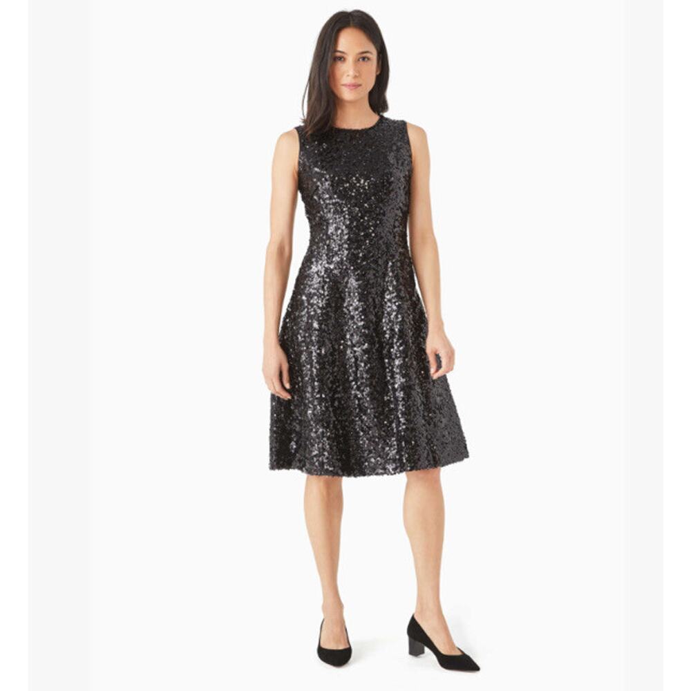NWT Kate Spade Black Sequin Fit & Flare Bow Cocktail Dress w/ Pockets K5481 - 6